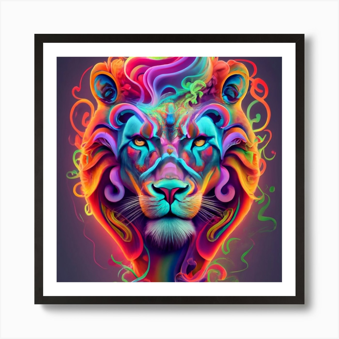 Psychedelic Lion Art Print Framed Wall Art Poster Canvas Print Picture