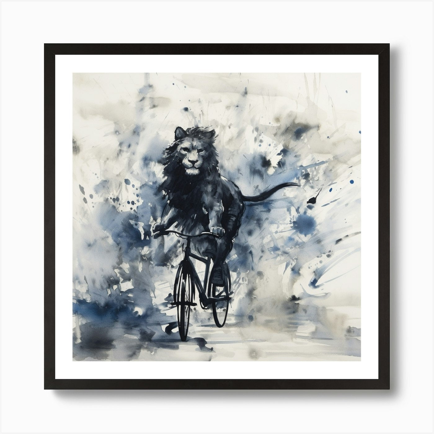 Lion On A Bike 2 Art Print Framed Wall Art Poster Canvas Print Picture