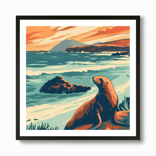 Sea Lion At Sunset Art Print Framed Wall Art Poster Canvas Print Picture