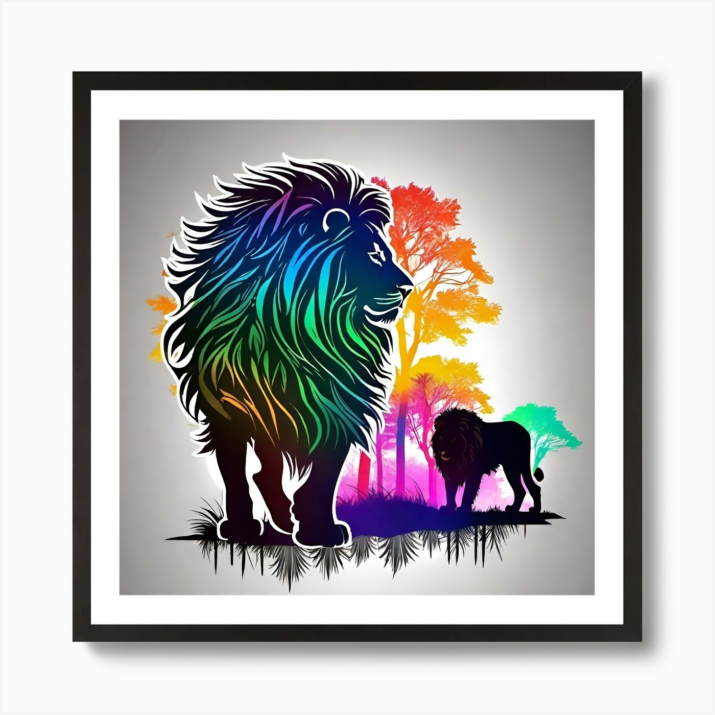 Lions In The Forest Art Print Framed Wall Art Poster Canvas Print Picture