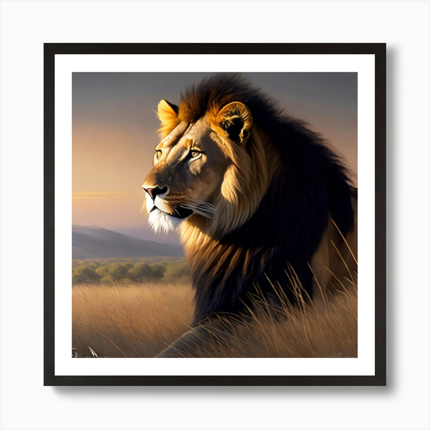 Lion In The Grass 3 Art Print Framed Wall Art Poster Canvas Print Picture