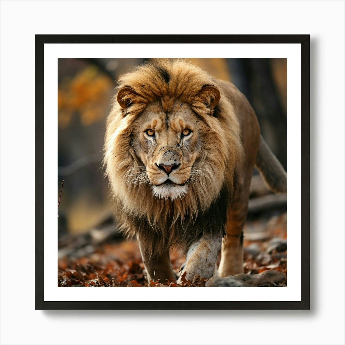 Lion Walking In The Forest Art Prin Framed Wall Art Poster Canvas Print Picture