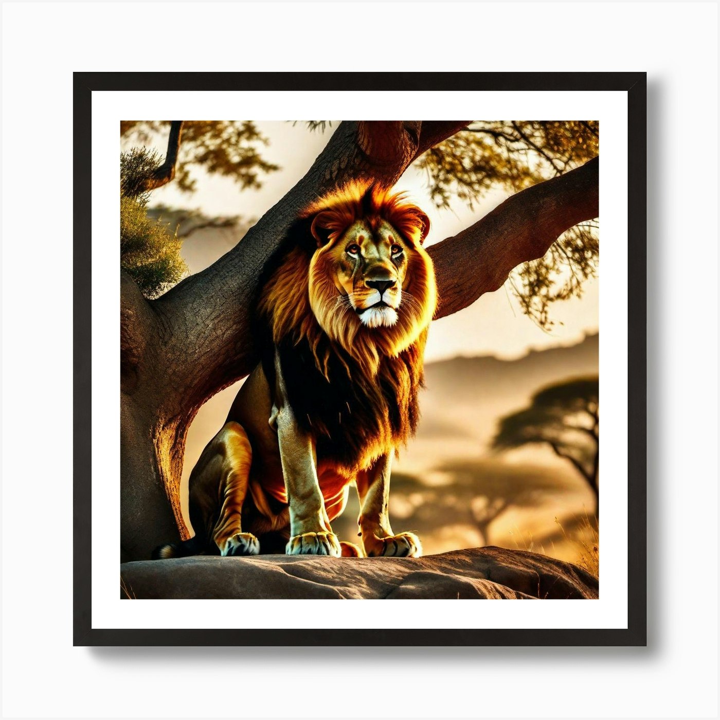 Lion In The Savannah 30 Art Print Framed Wall Art Poster Canvas Print Picture