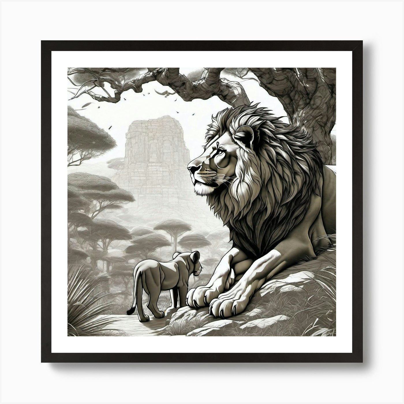 Lion And Lioness 1 Art Print Framed Wall Art Poster Canvas Print Picture