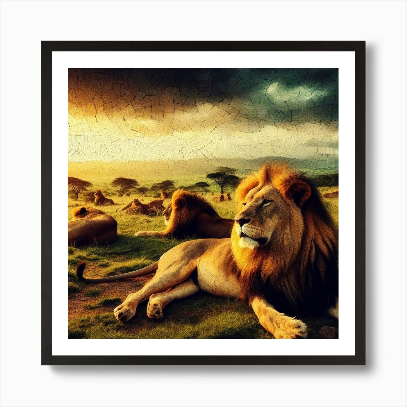 Lounging Lions Mosaic Art Print Framed Wall Art Poster Canvas Print Picture