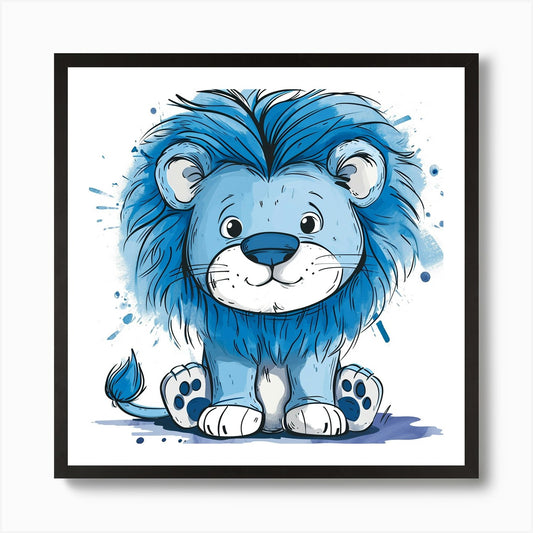 Blue Lion Art Print Framed Wall Art Poster Canvas Print Picture