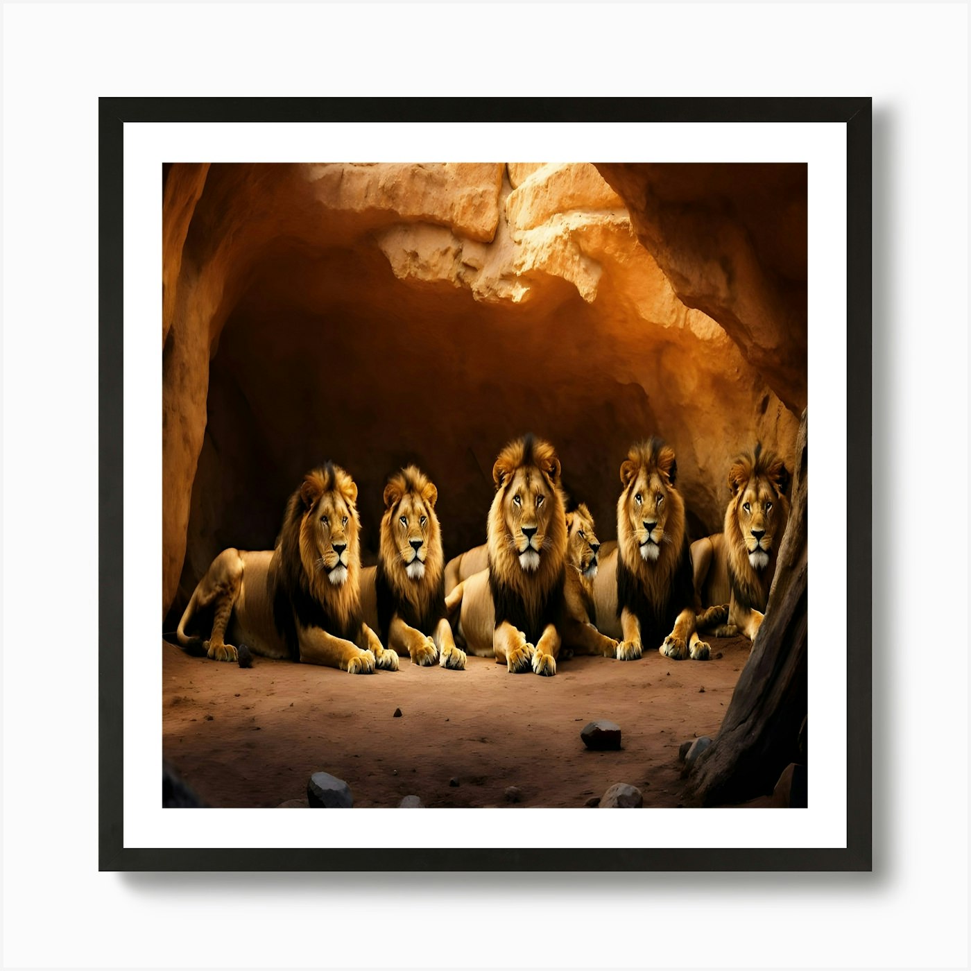 Lions In Cave Art Print Framed Wall Art Poster Canvas Print Picture