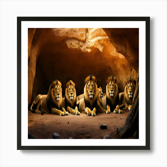 Lions In Cave Art Print Framed Wall Art Poster Canvas Print Picture