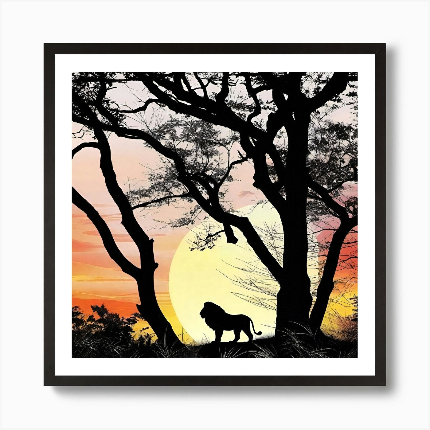 Lion In The Sunset 1 Art Print Framed Wall Art Poster Canvas Print Picture