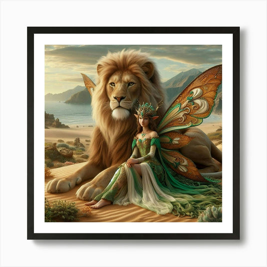 Fairy And Lion 3 Art Print Framed Wall Art Poster Canvas Print Picture