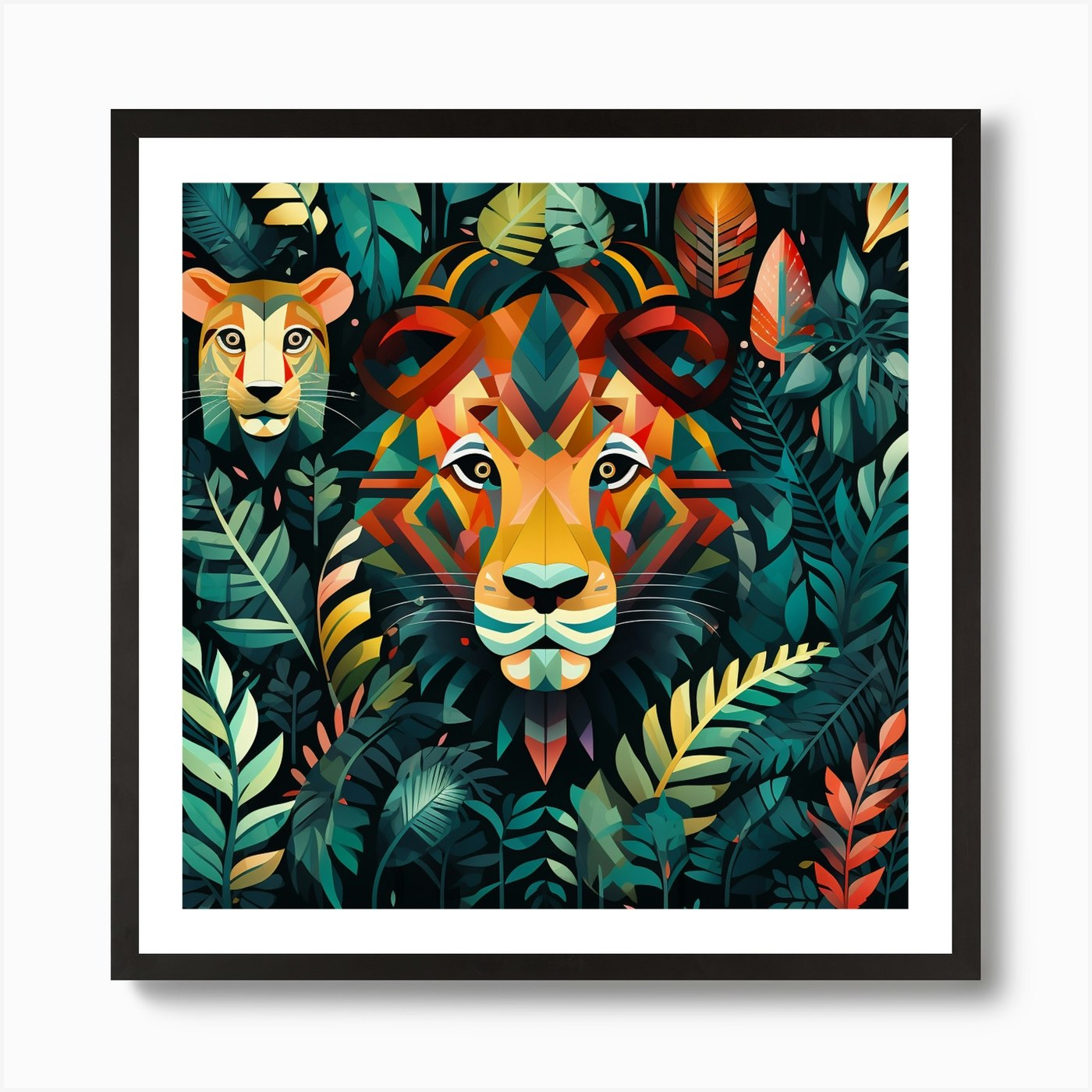 Lion In The Jungle 11 Art Print Framed Wall Art Poster Canvas Print Picture