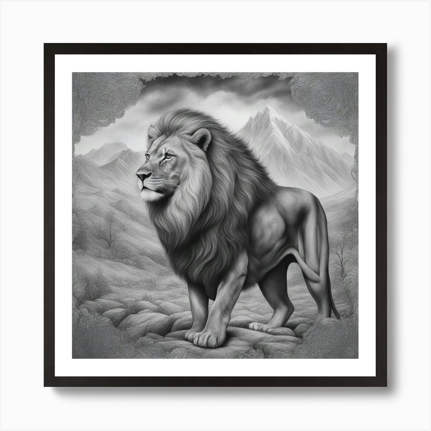 Lion In The Mountains 1 Art Print Framed Wall Art Poster Canvas Print Picture