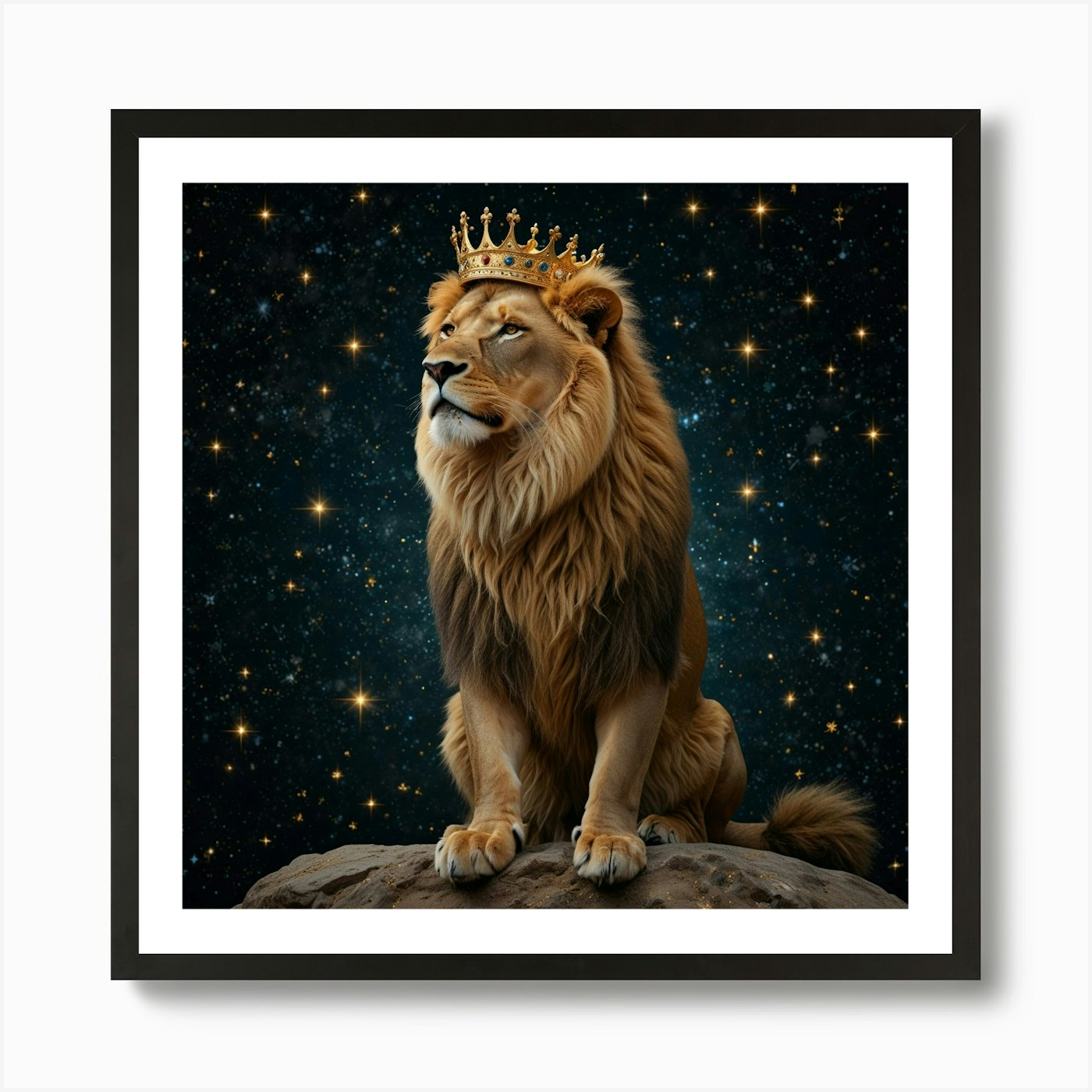 Lion With Crown In The Sky Art Prin Framed Wall Art Poster Canvas Print Picture