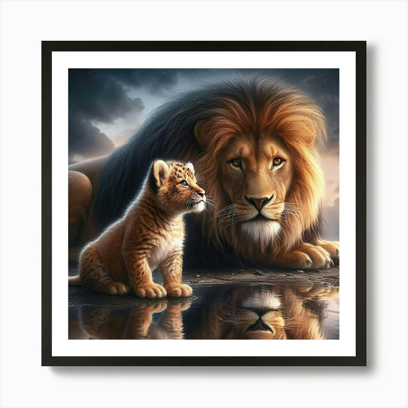 Lion And Cub 1 Art Print Framed Wall Art Poster Canvas Print Picture