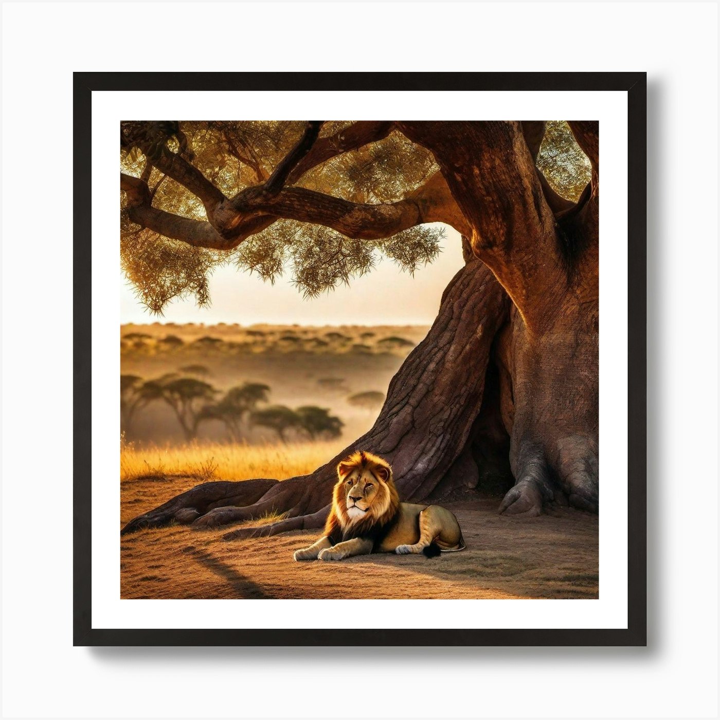Lion Under The Tree 5 Art Print Framed Wall Art Poster Canvas Print Picture
