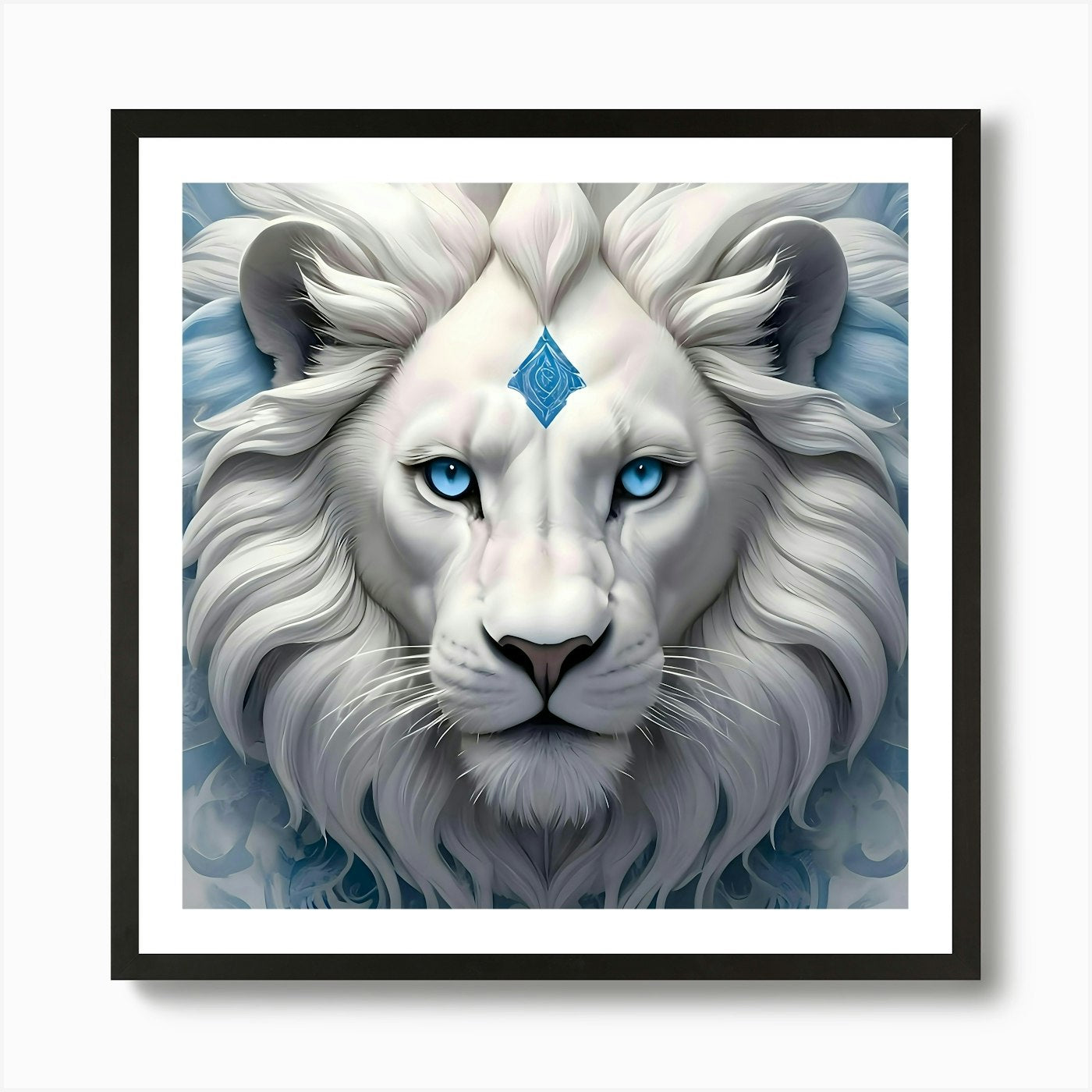 White Lion With Blue Eyes 1 Art Pri Framed Wall Art Poster Canvas Print Picture