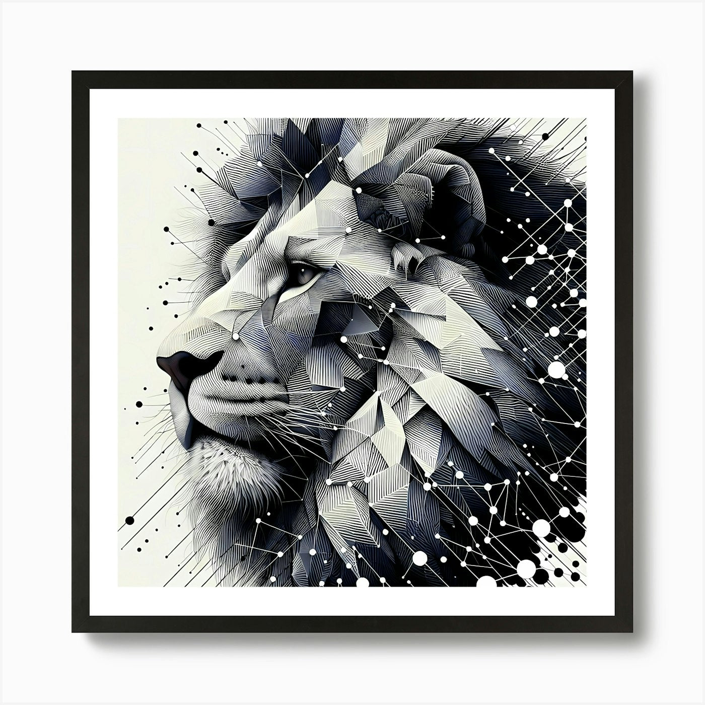 Lion Head - Abstract Line Art Illus Framed Wall Art Poster Canvas Print Picture