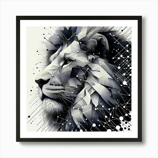 Lion Head - Abstract Line Art Illus Framed Wall Art Poster Canvas Print Picture