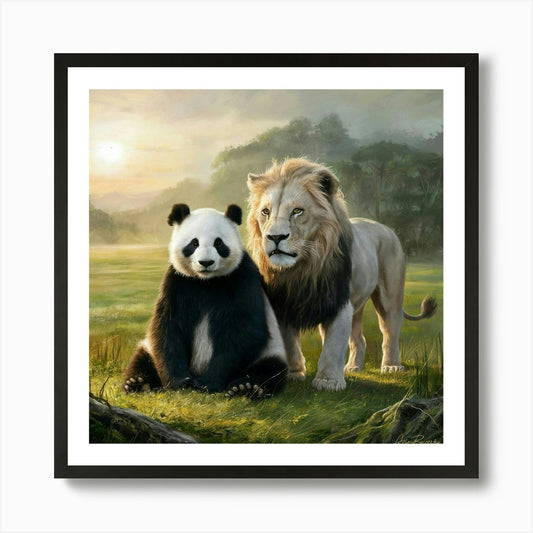 Panda And Lion Art Print Framed Wall Art Poster Canvas Print Picture