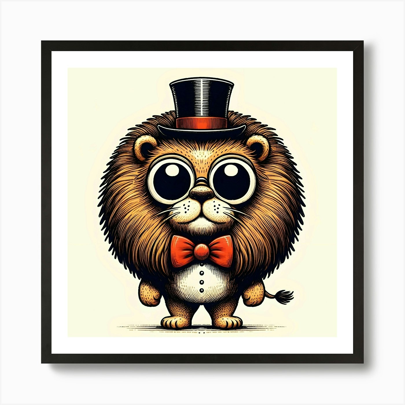 Lion In Top Hat 3 Art Print Framed Wall Art Poster Canvas Print Picture