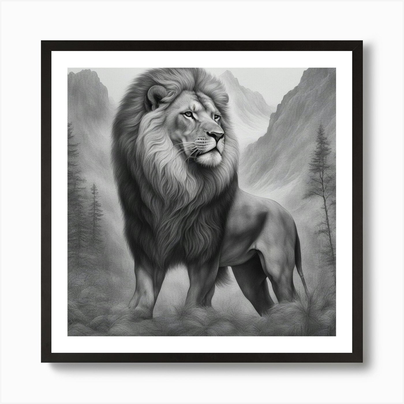 Lion In The Mountains Art Print Framed Wall Art Poster Canvas Print Picture