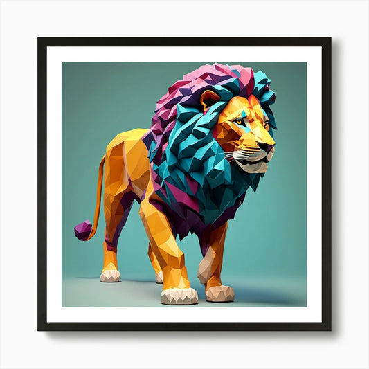 Low Poly Lion Art Print Framed Wall Art Poster Canvas Print Picture