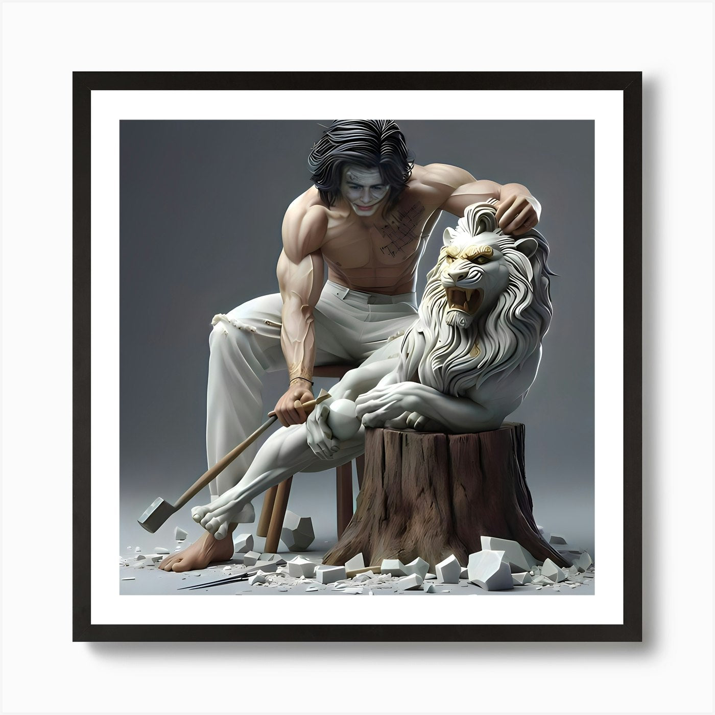 Lion King, The Joker With A Lion ki Framed Wall Art Poster Canvas Print Picture
