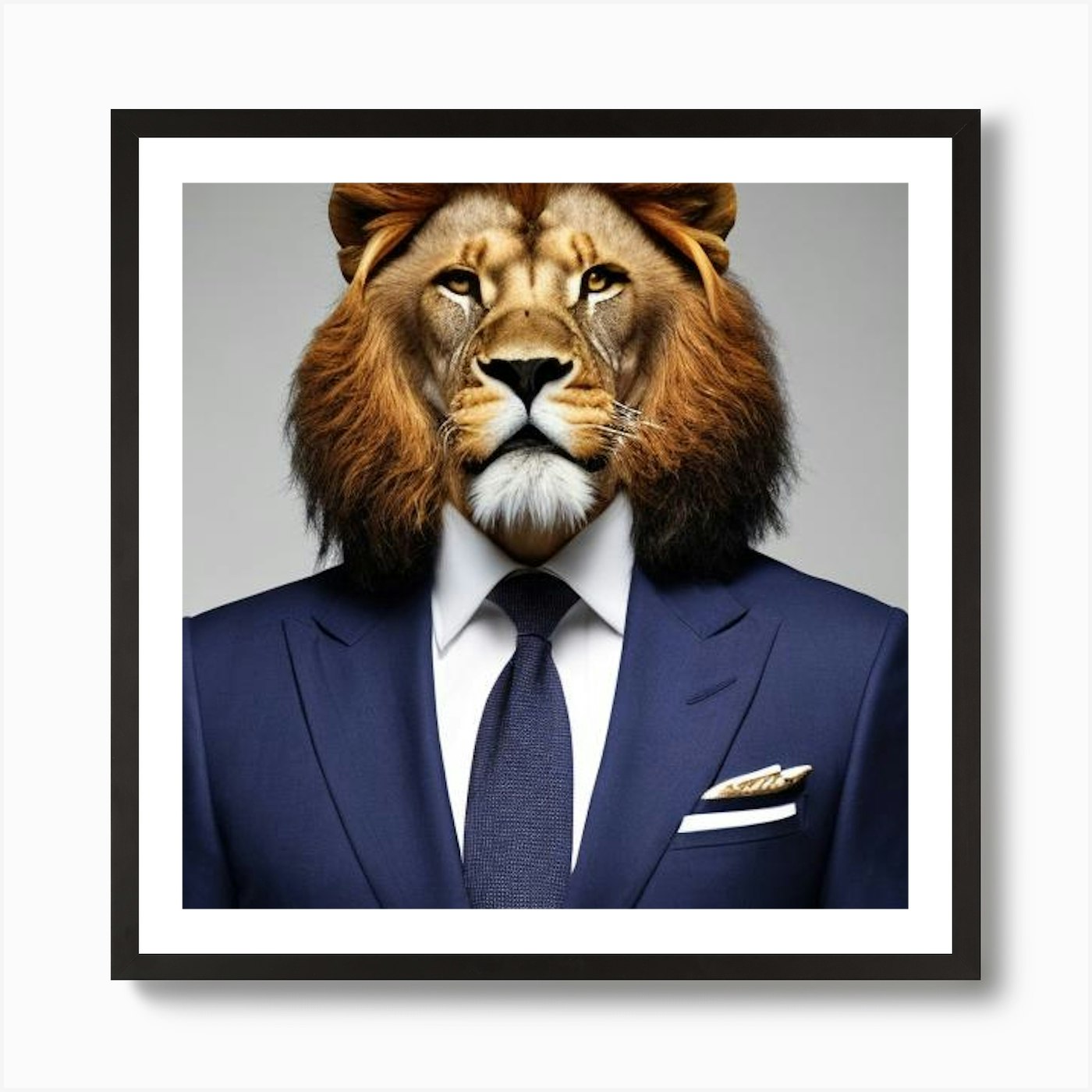 Lion In Business Suit Art Print Framed Wall Art Poster Canvas Print Picture
