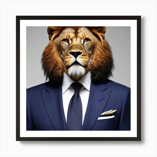 Lion In Business Suit Art Print Framed Wall Art Poster Canvas Print Picture