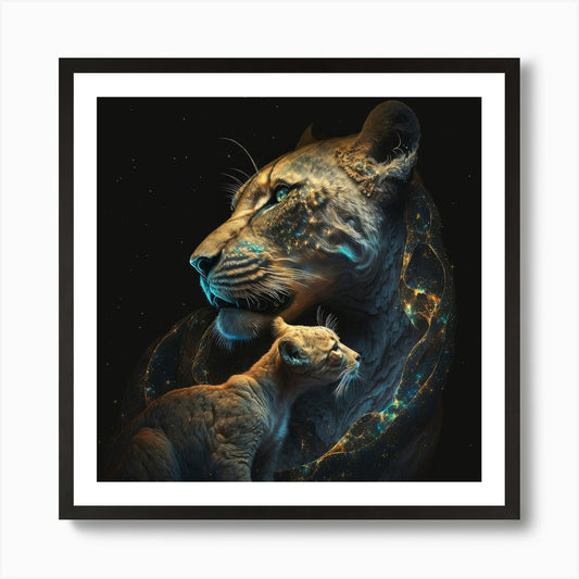 Fierce Protection, Lions Art Print Framed Wall Art Poster Canvas Print Picture