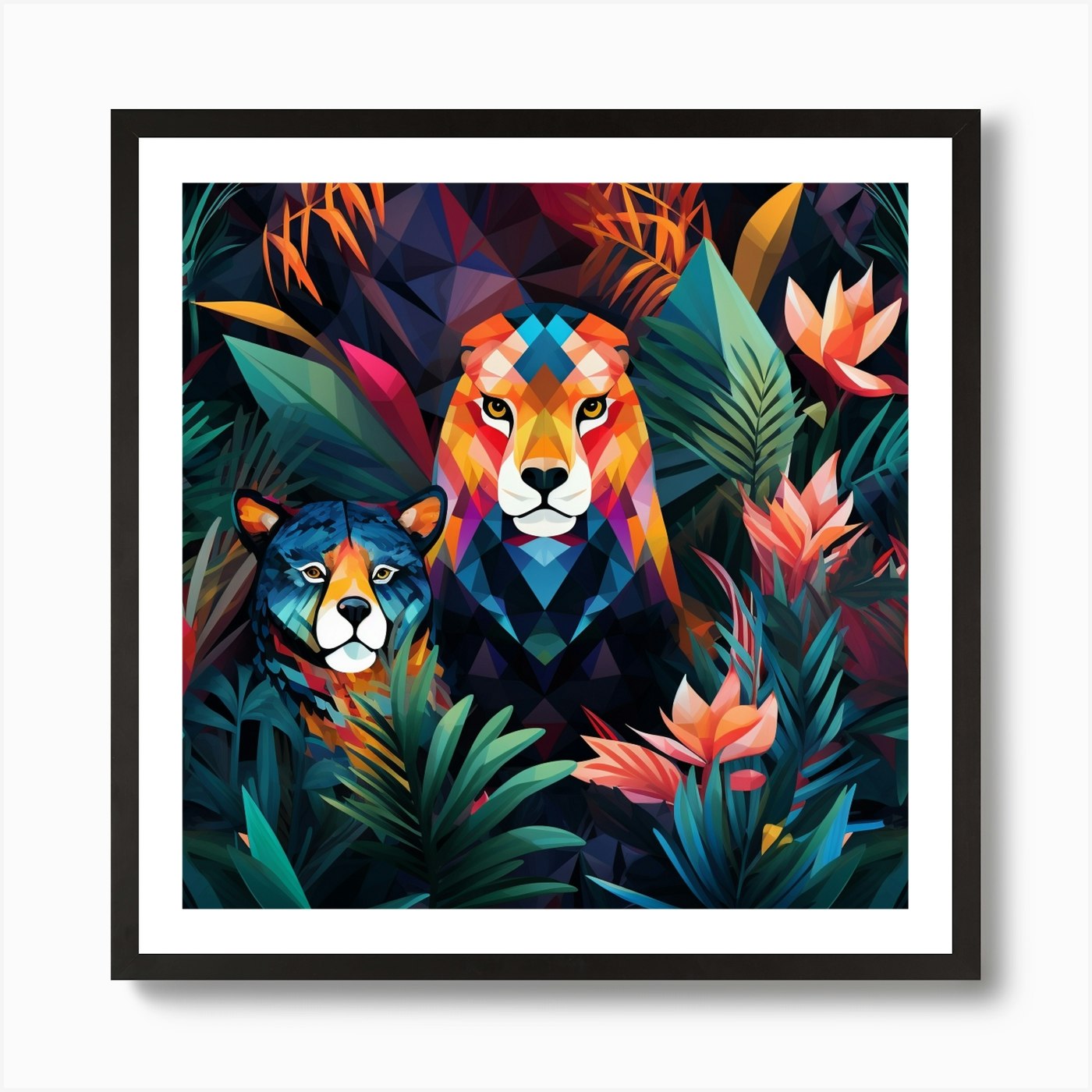 Lions In The Jungle 2 Art Print Framed Wall Art Poster Canvas Print Picture
