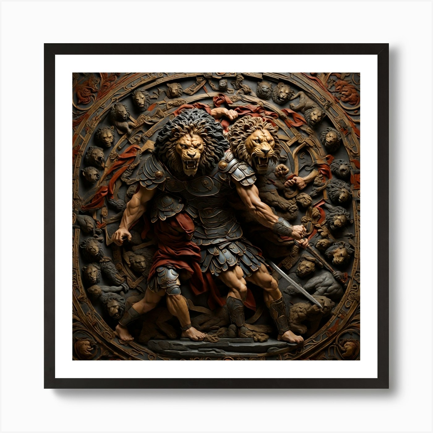 Lions Of Sparta Art Print Framed Wall Art Poster Canvas Print Picture