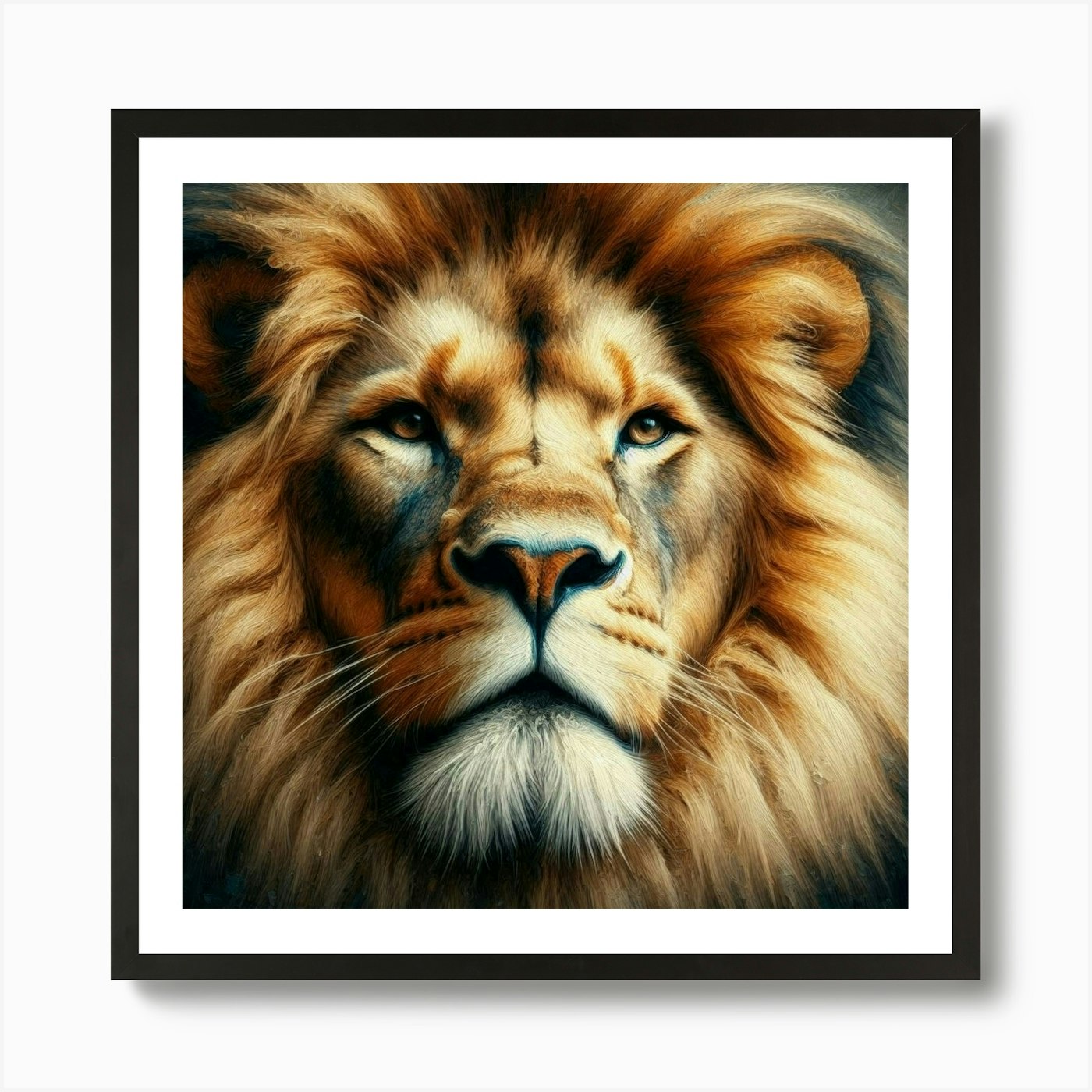 Lion Portrait in oil paint Art Prin Framed Wall Art Poster Canvas Print Picture