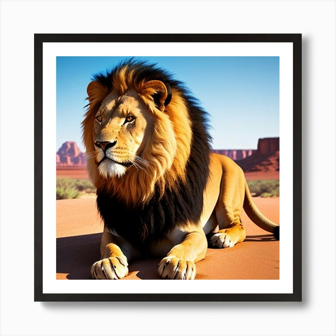 Lion In The Desert Art Print Framed Wall Art Poster Canvas Print Picture
