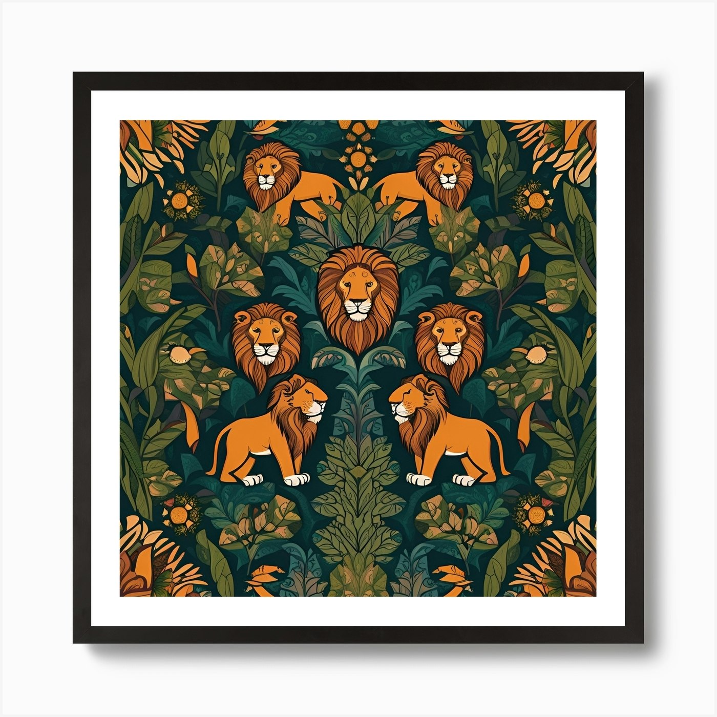 Lions In The Jungle Art Print Framed Wall Art Poster Canvas Print Picture