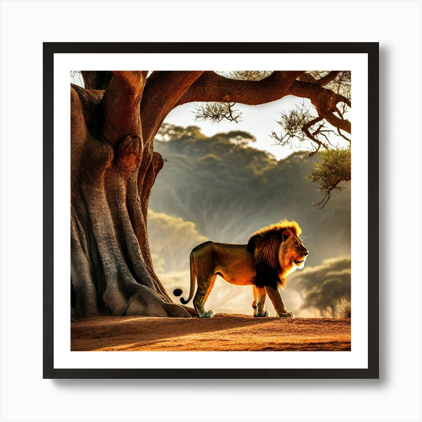 Lion Under A Tree 8 Art Print Framed Wall Art Poster Canvas Print Picture