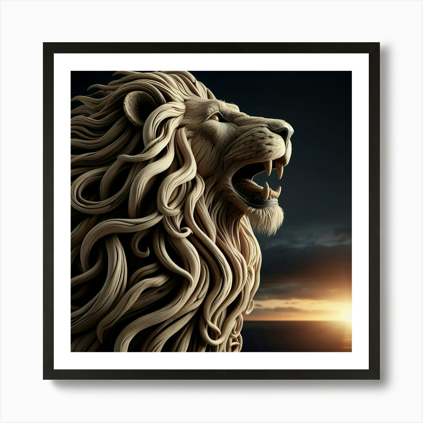 Lion Statue At Sunset Art Print Framed Wall Art Poster Canvas Print Picture