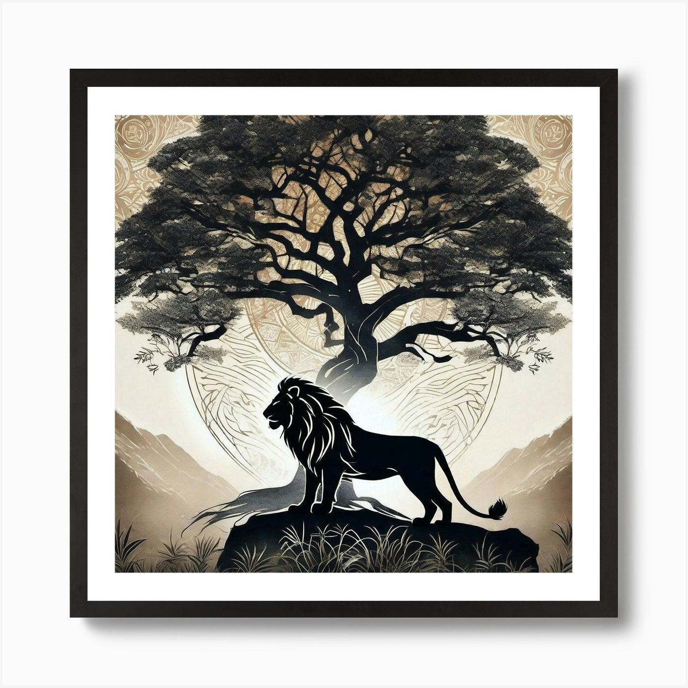 Lion And Tree 4 Art Print Framed Wall Art Poster Canvas Print Picture