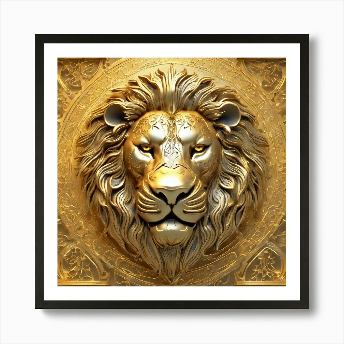 221701 A Large Lion In Three Dimens Framed Wall Art Poster Canvas Print Picture