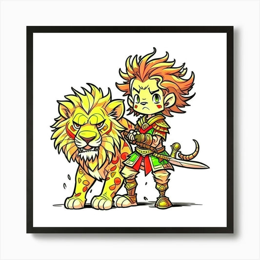 Boy And Lion Illustration Art Print Framed Wall Art Poster Canvas Print Picture