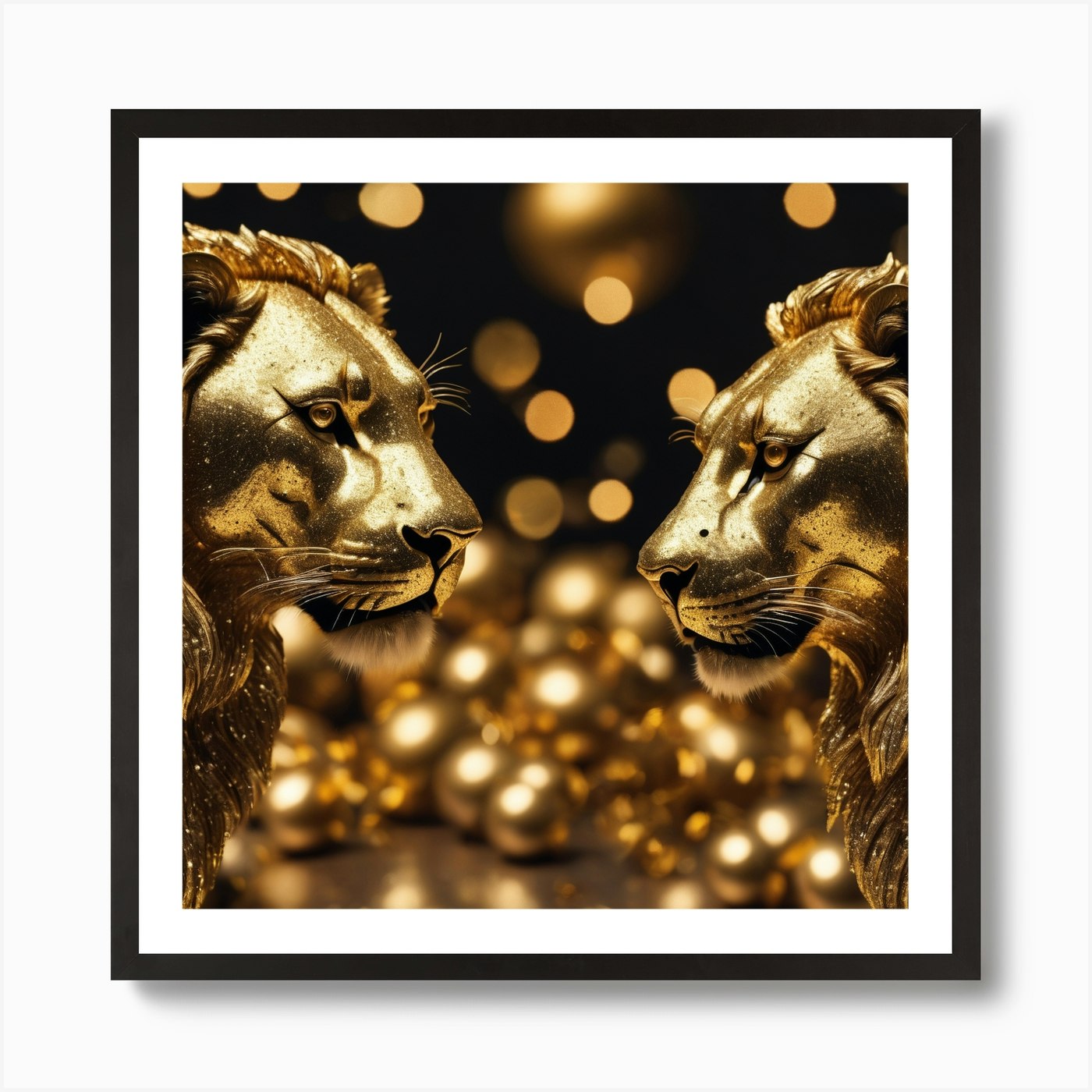 Golden Lions Art Print Framed Wall Art Poster Canvas Print Picture