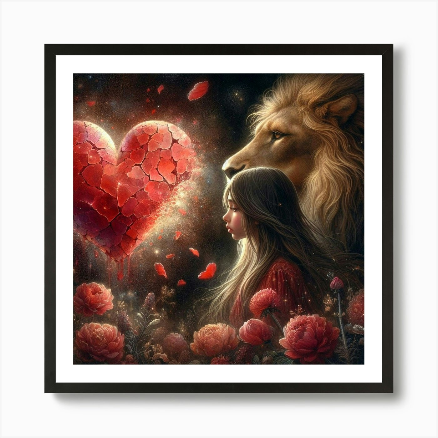 Lion And Girl Art Print Framed Wall Art Poster Canvas Print Picture