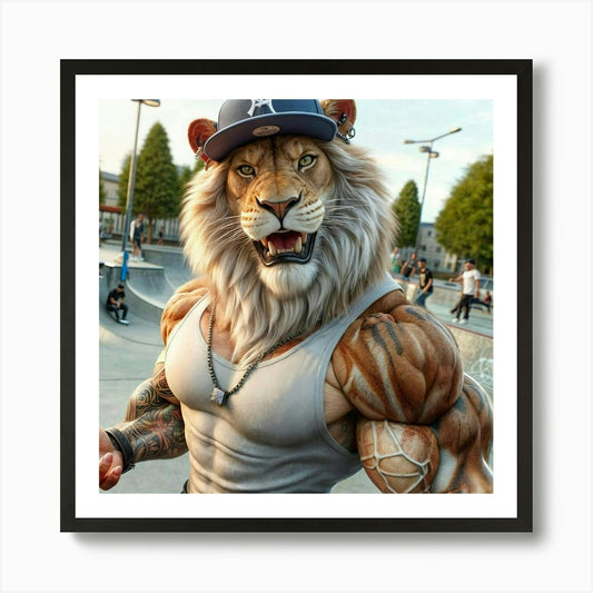 Muscular Lion Art Print Framed Wall Art Poster Canvas Print Picture