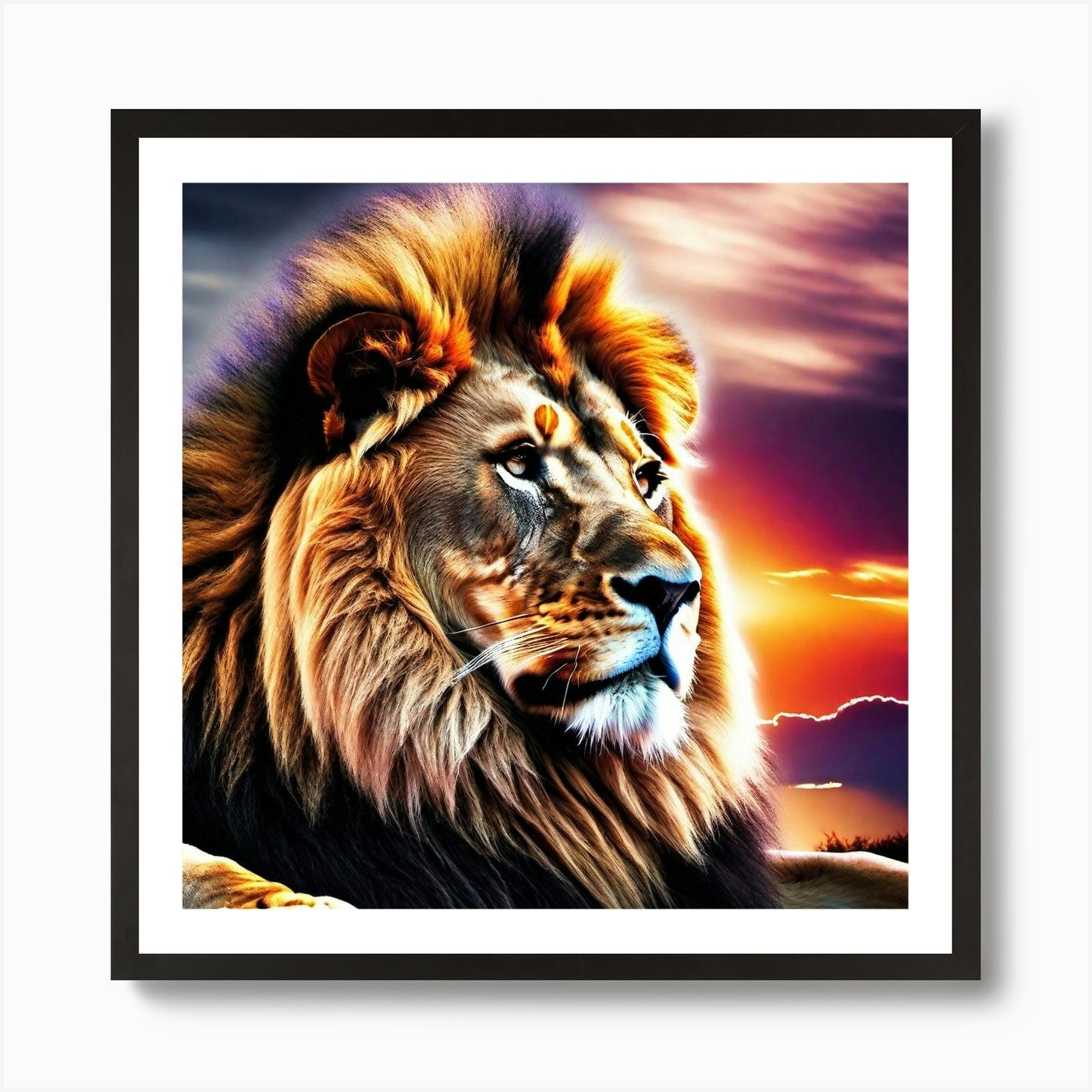 Lion In The Sunset Art Print Framed Wall Art Poster Canvas Print Picture