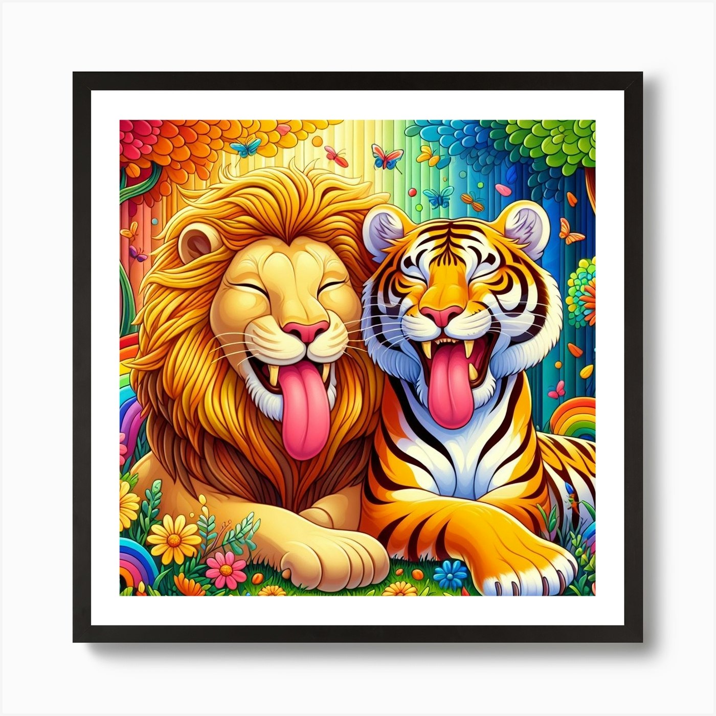 Lion And Tiger 1 Art Print Framed Wall Art Poster Canvas Print Picture