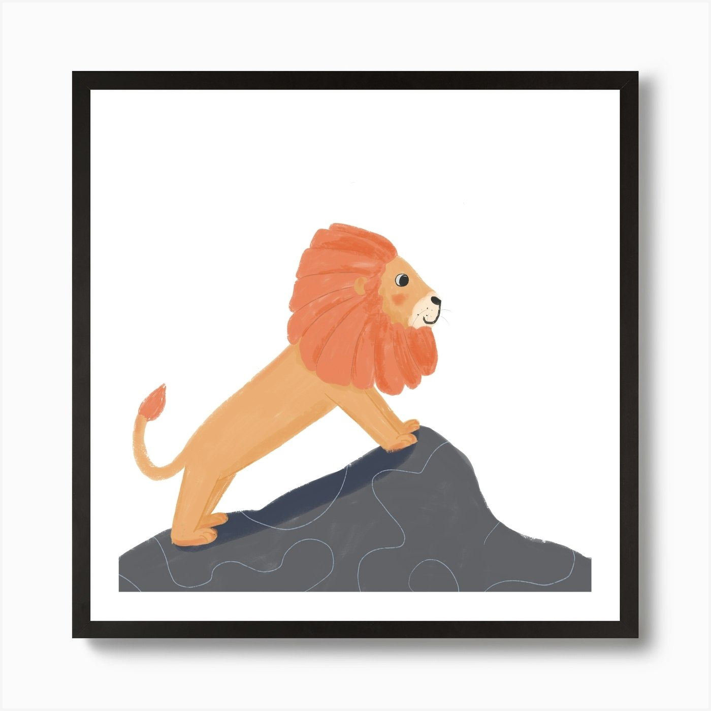 Orange Lion On A Rock Square Art Pr Framed Wall Art Poster Canvas Print Picture