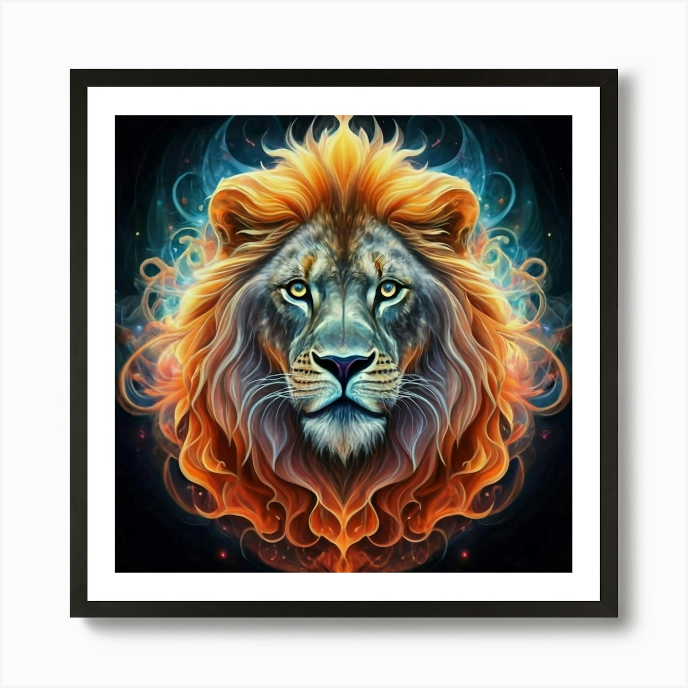 Lion On Fire 1 Art Print Framed Wall Art Poster Canvas Print Picture