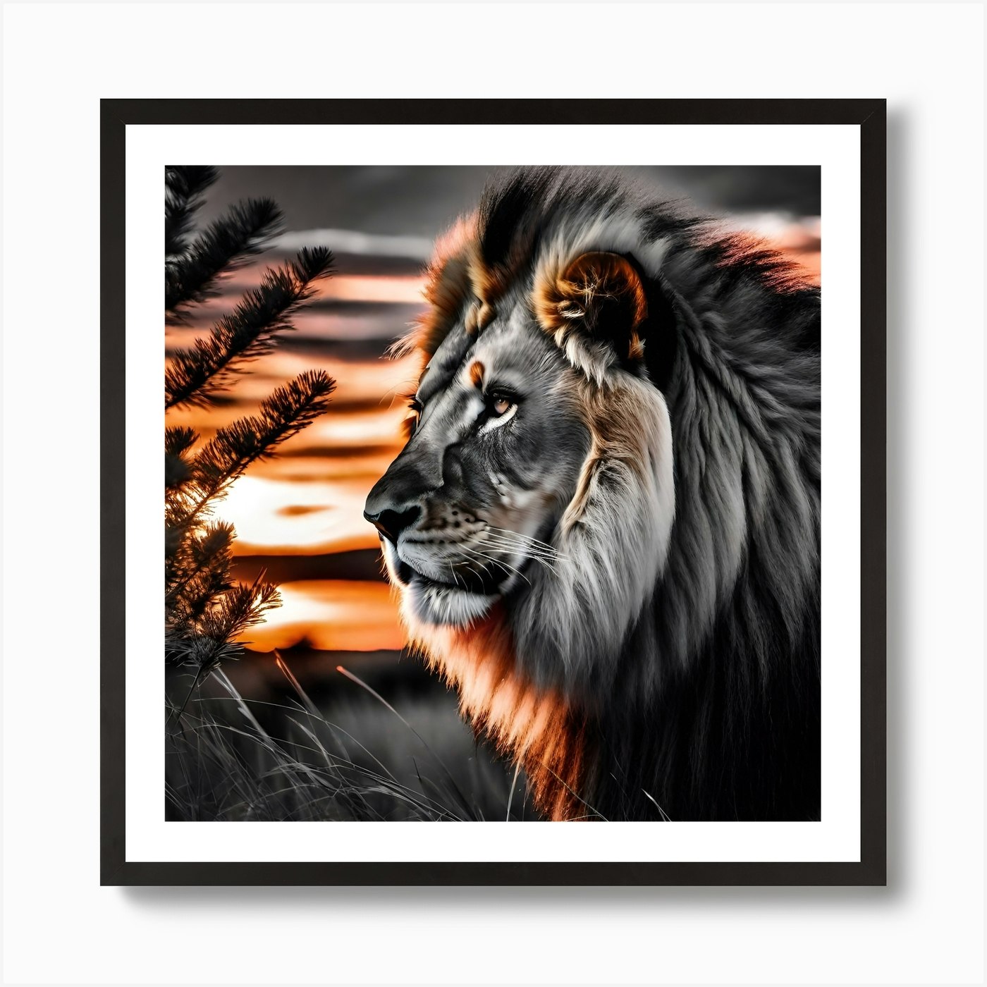 Sunset Lion 3 Art Print Framed Wall Art Poster Canvas Print Picture