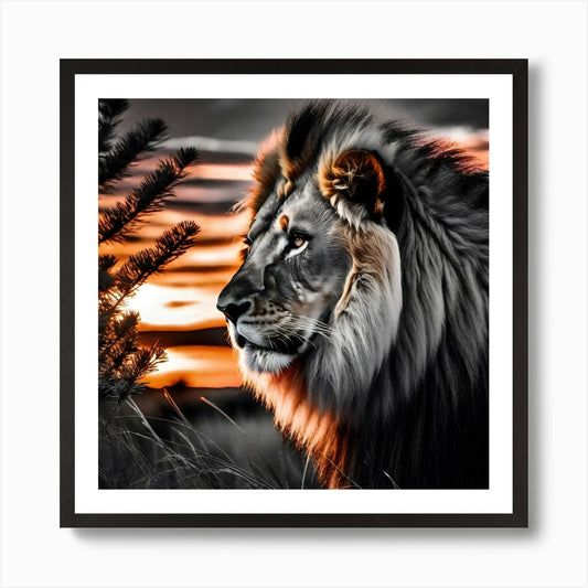 Sunset Lion 3 Art Print Framed Wall Art Poster Canvas Print Picture