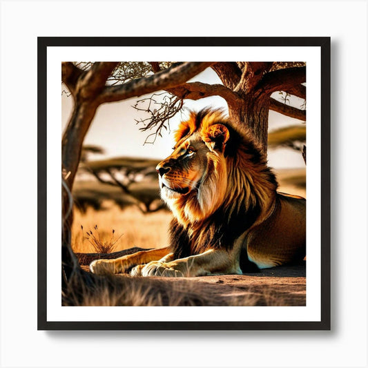 Lion In The Savannah 6 Art Print Framed Wall Art Poster Canvas Print Picture